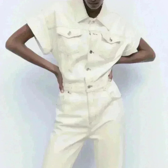 Zara oyster/crème denim jumpsuit - Picture 4 of 10